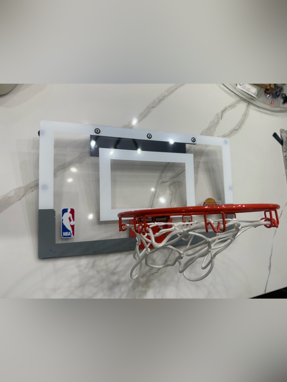 NBA White and Gray Acrylic Backboard Mini Hoop with Red breakaway Rim